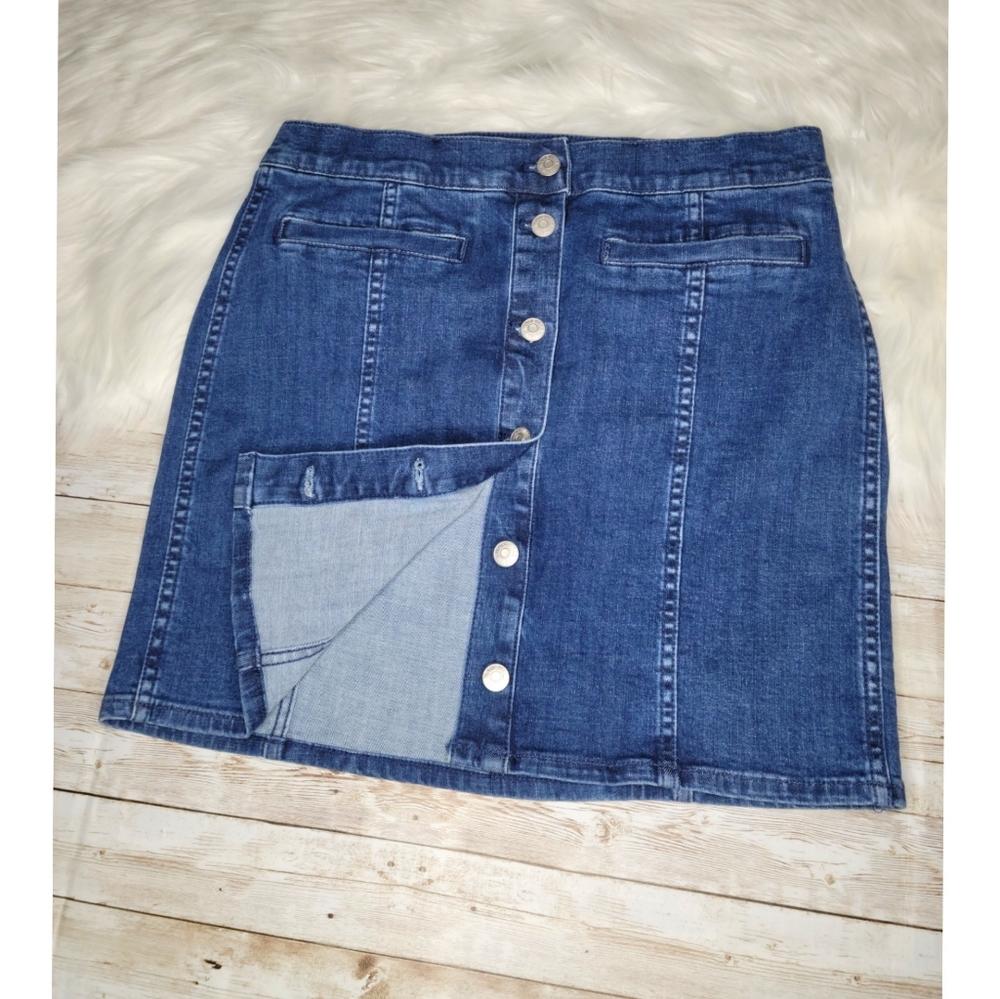 Madewell Stretch Denim Mini Skirt Button-F - Picture 5 of 7